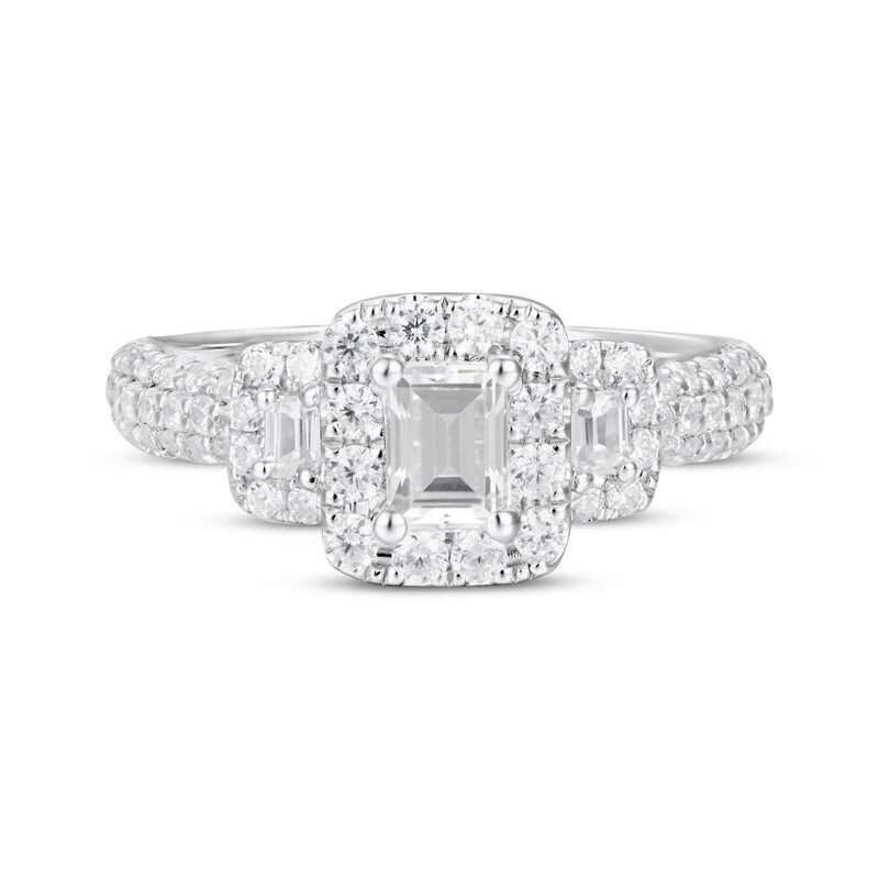 Main Image 4 of Adore Emerald-Cut Diamond Three-Stone Engagement Ring 1-1/4 ct tw 14K White Gold