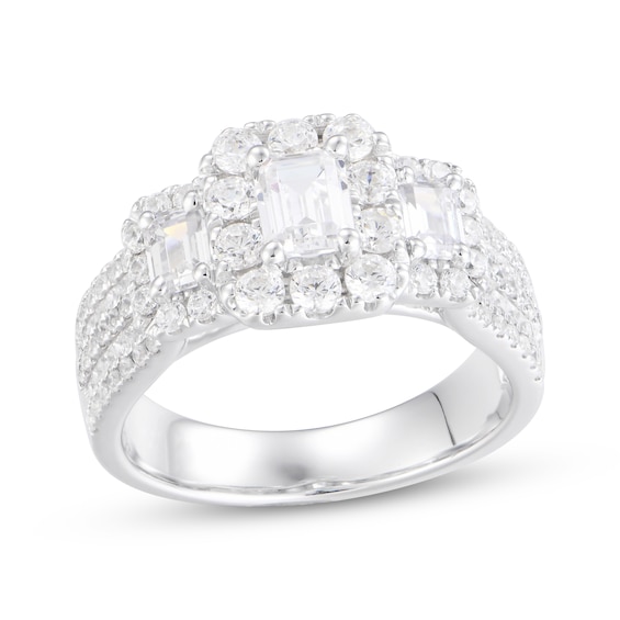 Adore Emerald-Cut Diamond Three-Stone Wide Shank Engagement Ring 2 ct tw 14K White Gold