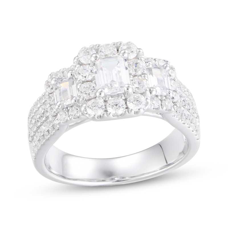 Main Image 1 of Adore Emerald-Cut Diamond Three-Stone Wide Shank Engagement Ring 2 ct tw 14K White Gold