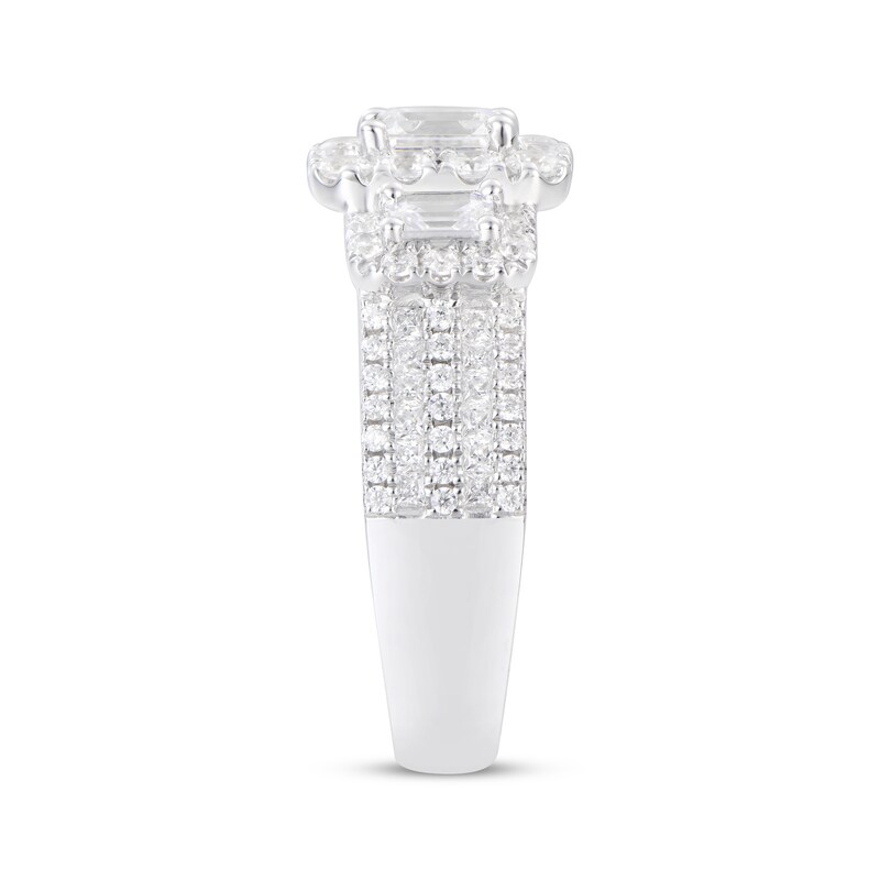 Main Image 2 of Adore Emerald-Cut Diamond Three-Stone Wide Shank Engagement Ring 2 ct tw 14K White Gold