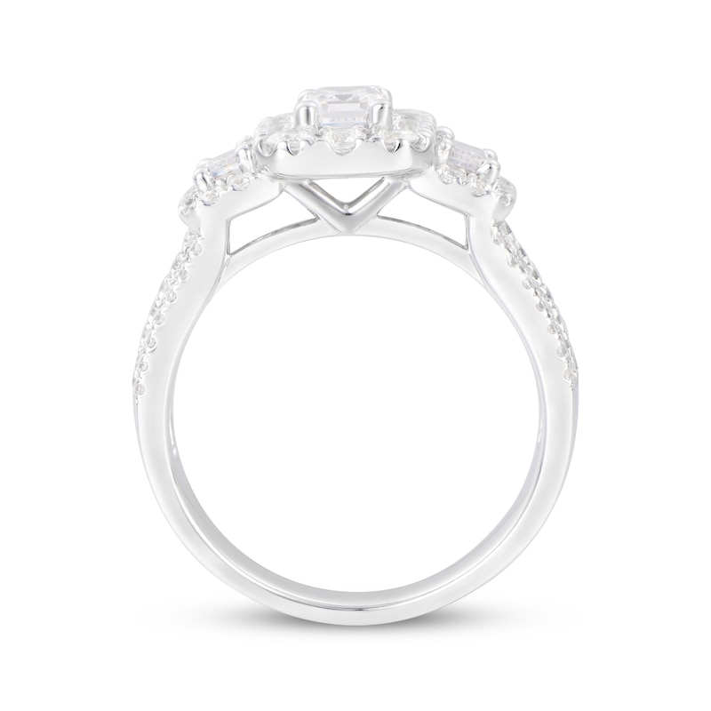 Main Image 3 of Adore Emerald-Cut Diamond Three-Stone Wide Shank Engagement Ring 2 ct tw 14K White Gold