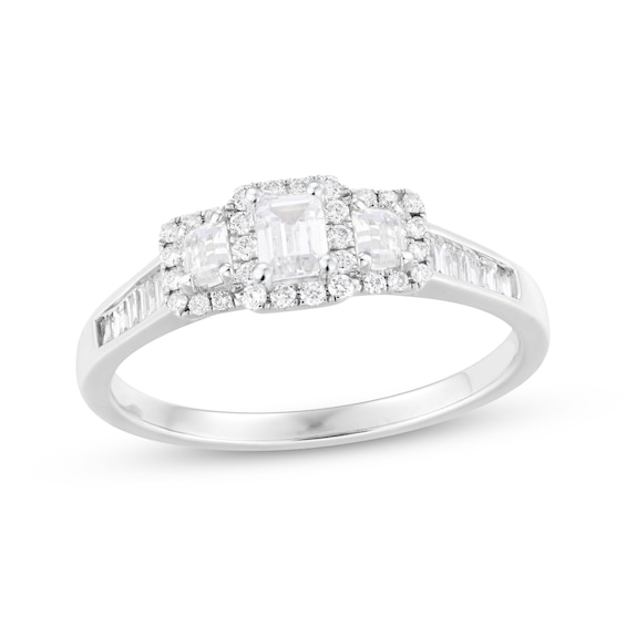 Adore Emerald-Cut Diamond Three-Stone Engagement Ring 3/4 ct tw 14K White Gold
