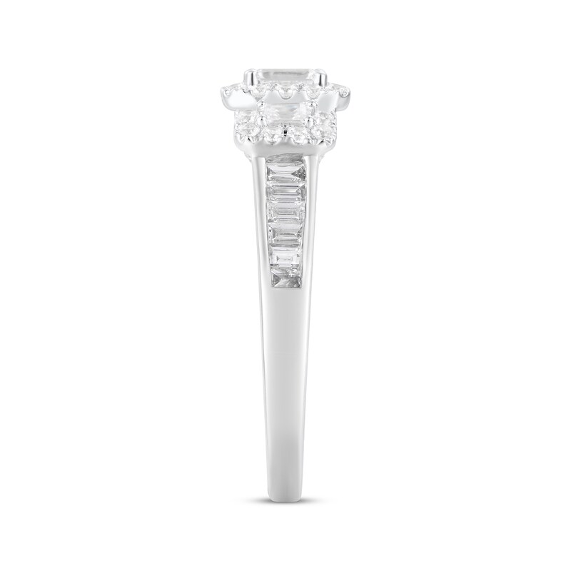Main Image 2 of Adore Emerald-Cut Diamond Three-Stone Engagement Ring 3/4 ct tw 14K White Gold