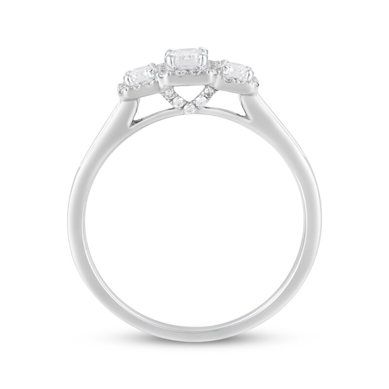 Main Image 3 of Adore Emerald-Cut Diamond Three-Stone Engagement Ring 3/4 ct tw 14K White Gold