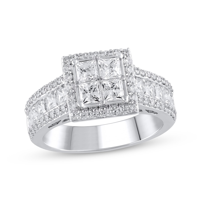 Princess-Cut Quad Diamond Engagement Ring 2-1/3 ct tw 14K White Gold ...