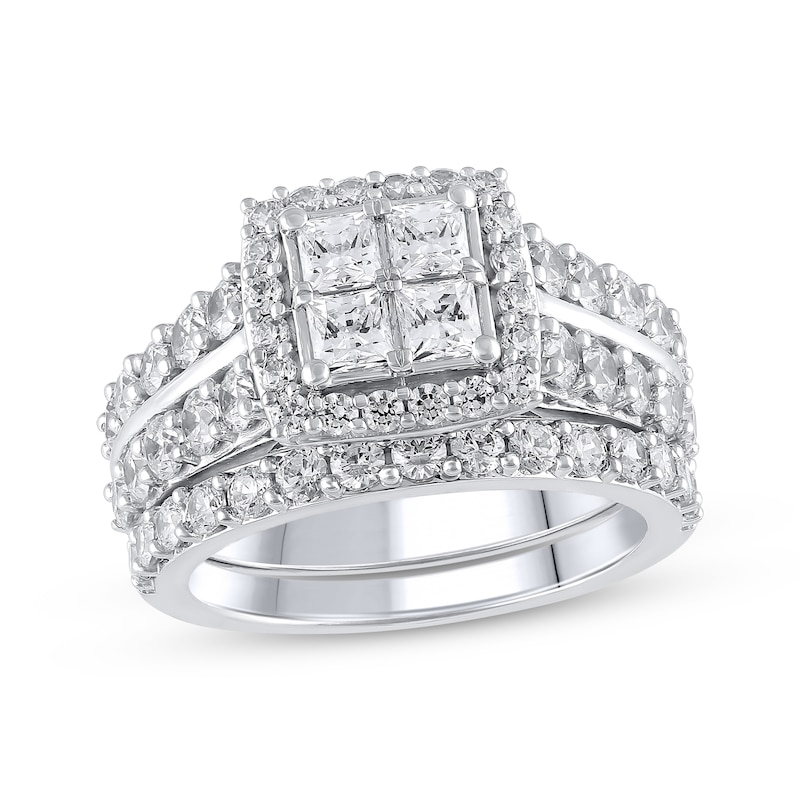 Main Image 1 of Adore Princess-Cut Diamond Quad Bridal Set 3-1/2 ct tw 14K White Gold