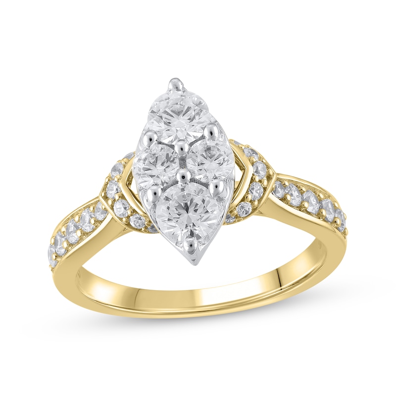 Main Image 1 of Adore Multi-Diamond Center Marquise-Shaped Engagement Ring 1-1/4 ct tw 14K Yellow Gold
