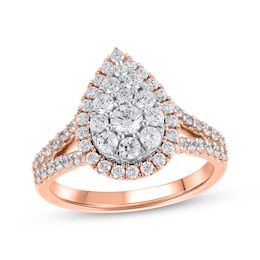 Adore Multi-Diamond Center Pear Frame Engagement Ring 1-1/5 ct tw 14K Rose Gold