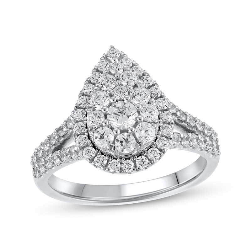 Main Image 1 of Adore Multi-Diamond Center Pear Frame Engagement Ring 1-1/5 ct tw 14K White Gold