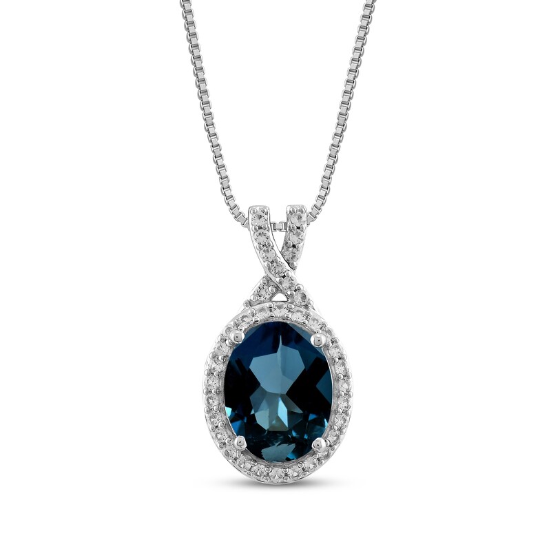 Main Image 1 of Oval-Cut London Blue Topaz & White Lab-Created Sapphire Necklace Sterling Silver 18"