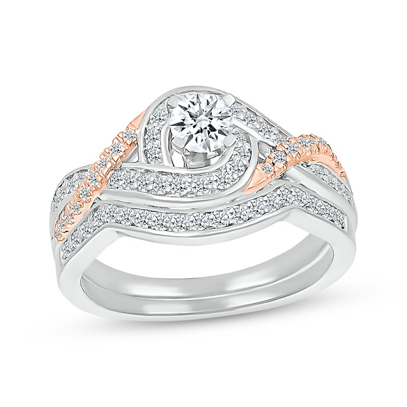 Main Image 1 of Round-Cut Diamond Bypass Bridal Set 1/2 ct tw 10K Rose Gold
