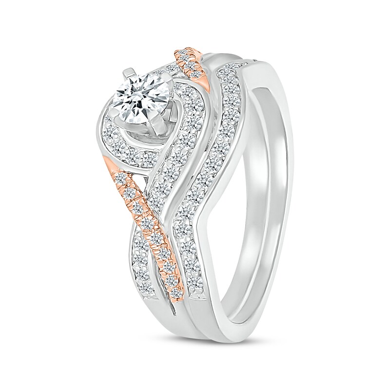 Main Image 2 of Round-Cut Diamond Bypass Bridal Set 1/2 ct tw 10K Rose Gold