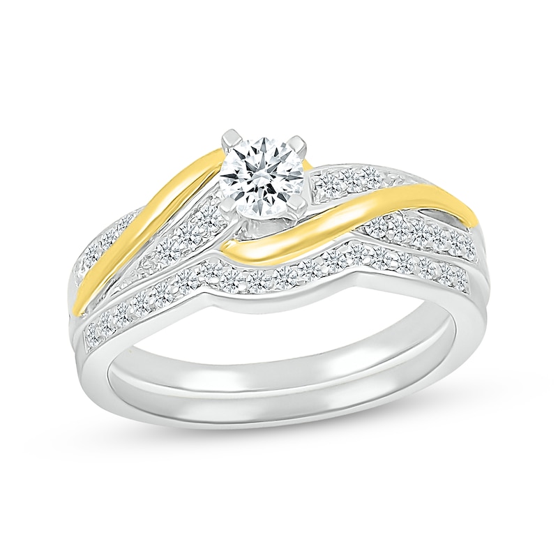 Main Image 1 of Round-Cut Diamond Swirl Bridal Set 1/2 ct tw 10K Two-Tone Gold
