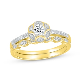 Adore Round-Cut Diamond Flower Halo Bridal Set 1/3 ct tw 10K Yellow Gold