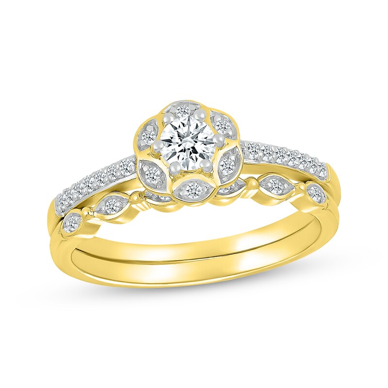 Main Image 1 of Adore Round-Cut Diamond Flower Halo Bridal Set 1/3 ct tw 10K Yellow Gold
