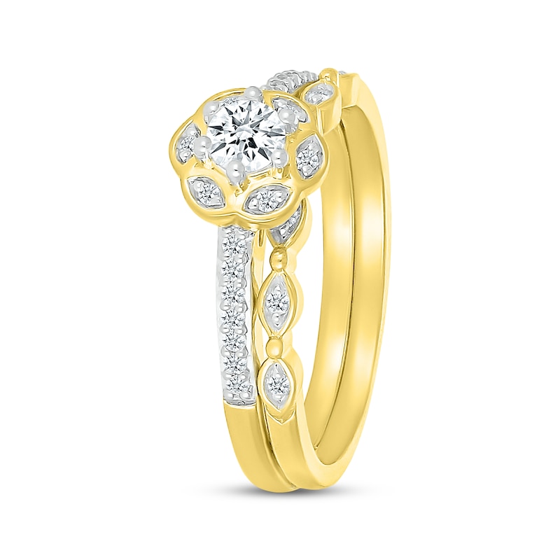 Main Image 2 of Adore Round-Cut Diamond Flower Halo Bridal Set 1/3 ct tw 10K Yellow Gold
