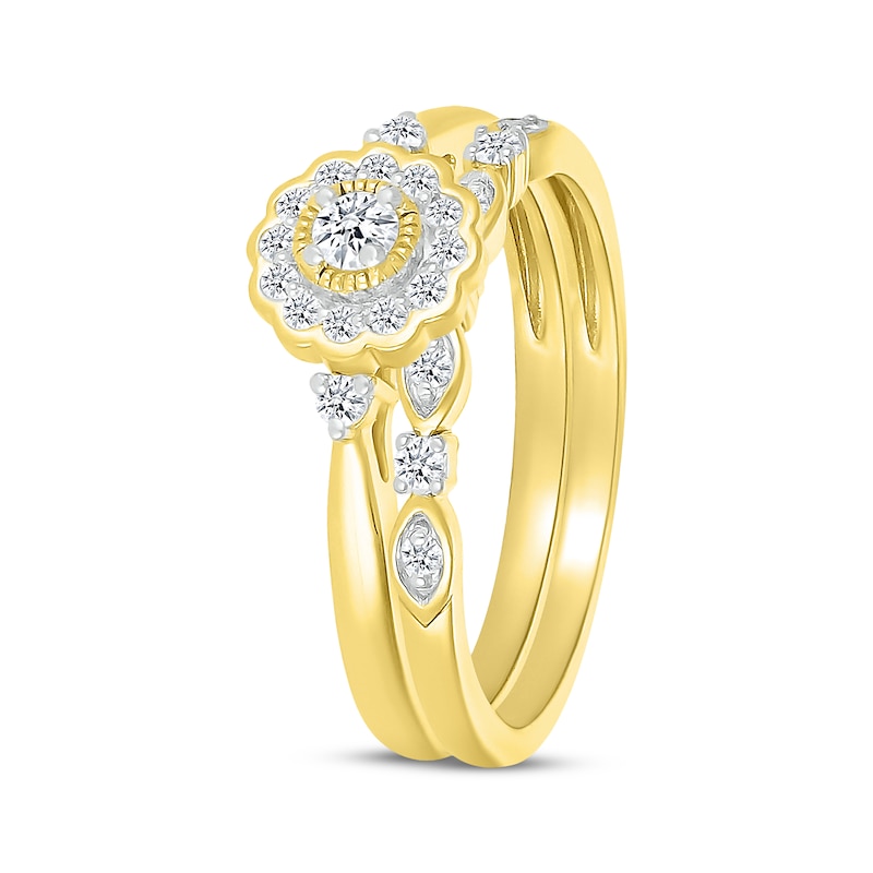 Main Image 2 of Adore Round-Cut Diamond Flower Halo Bridal Set 1/4 ct tw 10K Yellow Gold