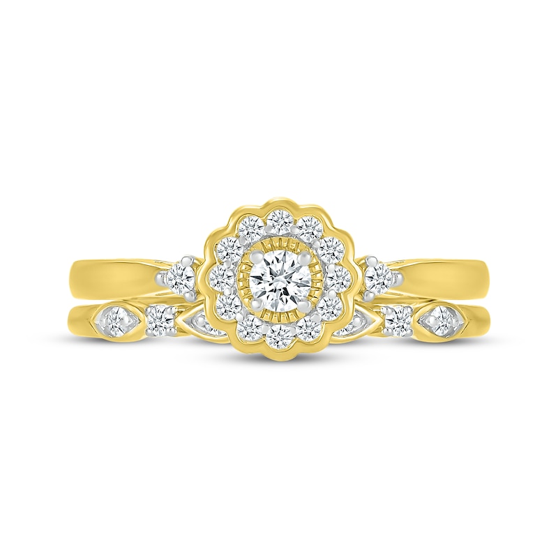 Main Image 4 of Adore Round-Cut Diamond Flower Halo Bridal Set 1/4 ct tw 10K Yellow Gold