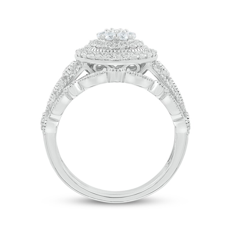 Multi-Diamond Double Halo Bridal Set 7/8 ct tw 10K White Gold