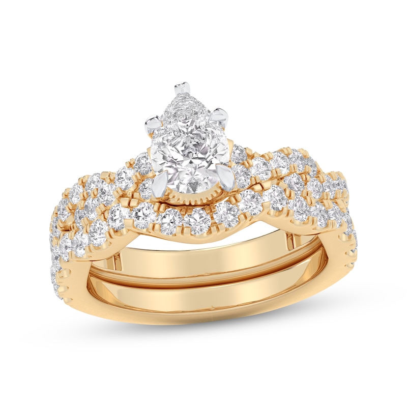 Lab-Created Diamonds by KAY Pear-Shaped Twist Shank Bridal Set 2 ct tw 14K Yellow Gold