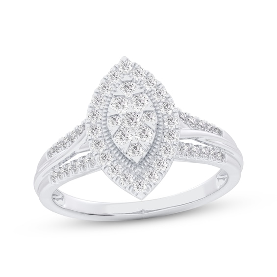 Adore Multi-Diamond Marquise Halo Engagement Ring 1/2 ct tw 14K White Gold