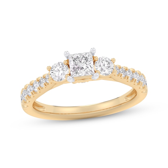 Adore Princess & Round-Cut Diamond Three-Stone Engagement Ring 1 ct tw 14K Yellow Gold