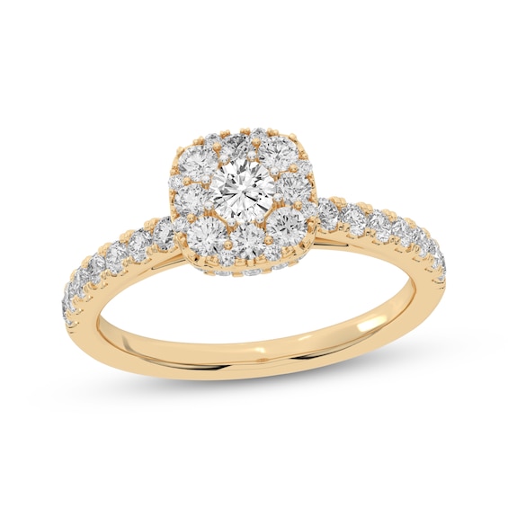 Adore Multi-Diamond Center Cushion-Shaped Halo Engagement Ring 3/4 ct tw 14K Yellow Gold