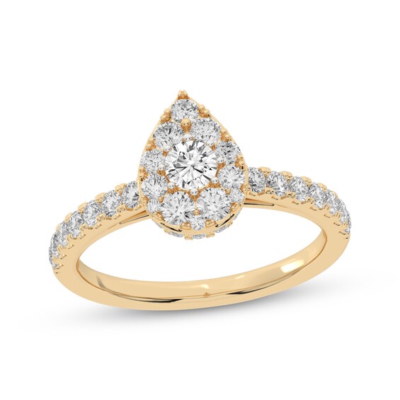 Adore Multi-Diamond Center Pear-Shaped Halo Engagement Ring 3/4 ct tw 14K Yellow Gold