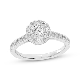 Multi-Diamond Center Halo Engagement Ring 3/4 ct tw 14K White Gold
