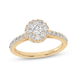 Multi-Diamond Center Halo Engagement Ring 3/4 ct tw 14K Yellow  Gold