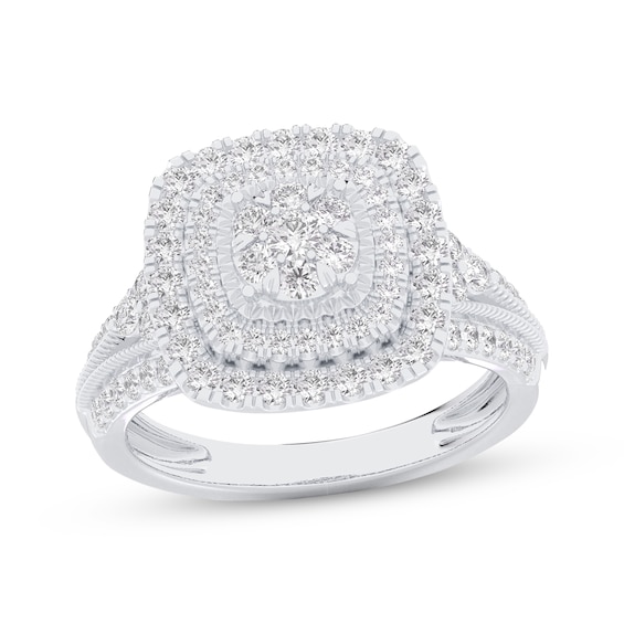Adore Multi-Diamond Cushion Double-Halo Engagement Ring 1 ct tw 14K White Gold