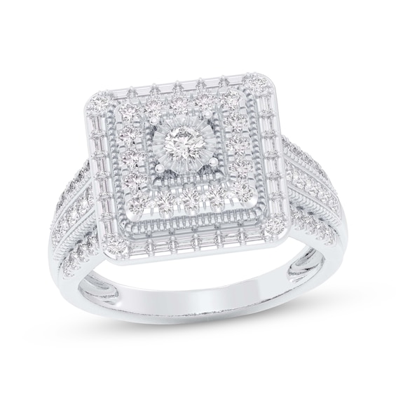 Multi-Diamond Square-Shaped Halo Engagement Ring 1 ct tw 14K White Gold