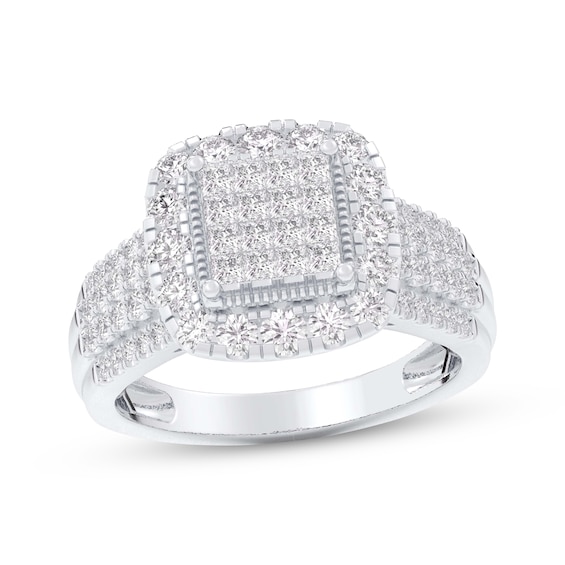 Adore Princess-Cut Multi-Diamond Cushion Halo Engagement Ring 1 ct tw 14K White Gold