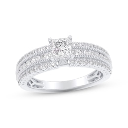 Adore Princess-Cut Diamond Three-Row Engagement Ring 1 ct tw 14K White Gold
