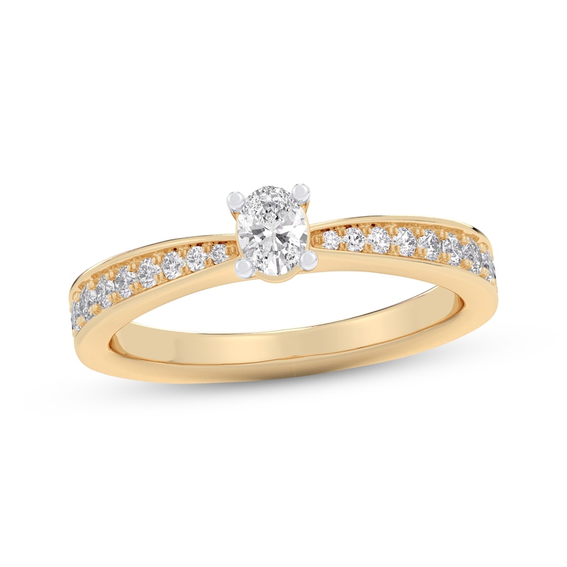Main Image 1 of Adore Oval-Cut Diamond Tapered Engagement Ring 1/2 ct tw 14K Yellow Gold