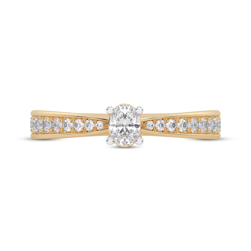 Main Image 3 of Adore Oval-Cut Diamond Tapered Engagement Ring 1/2 ct tw 14K Yellow Gold