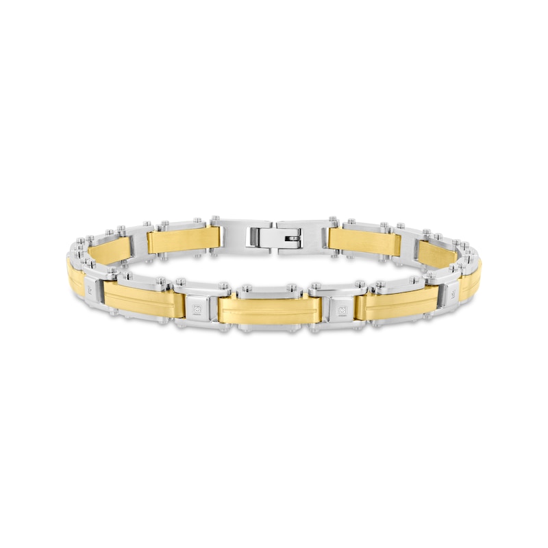 Main Image 3 of Men's Diamond Necklace & Bracelet Gift Set 1/20 ct tw Stainless Steel & Yellow Ion-Plating