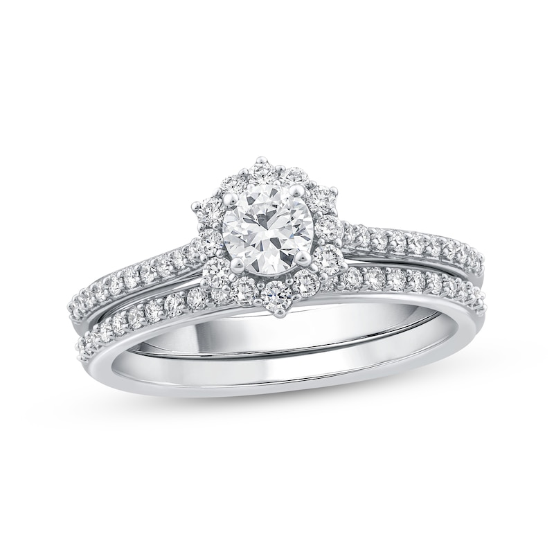 Main Image 1 of Adore Diamond Flower Halo Bridal Set 5/8 ct tw 14K White Gold