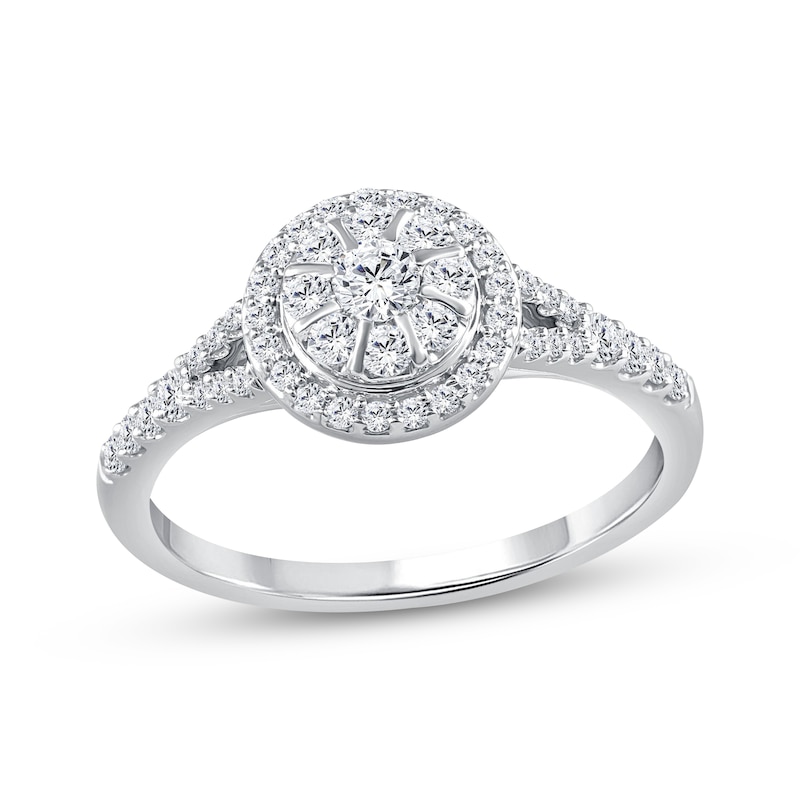 Main Image 1 of Adore Multi-Diamond Halo Engagement Ring 1/2 ct tw 14K White Gold