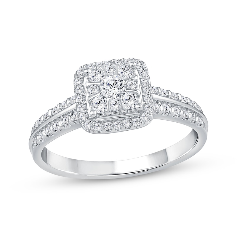 Main Image 1 of Adore Multi-Diamond Cushion Halo Engagement Ring 1/2 ct tw 14K White Gold