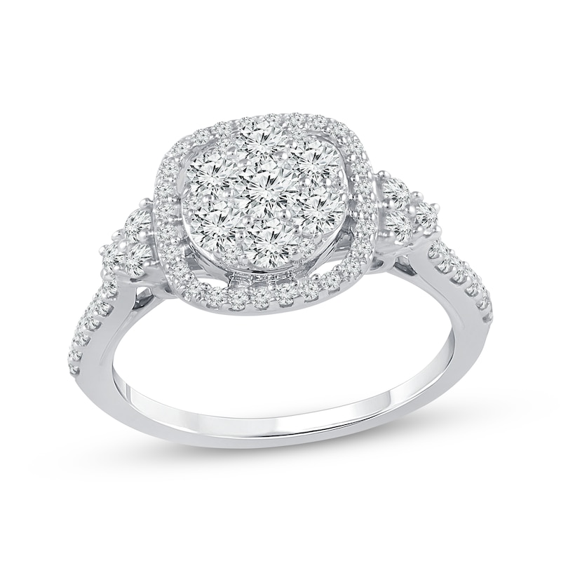 Main Image 1 of Adore Multi-Diamond Cushion Halo Engagement Ring 1 ct tw 14K White Gold