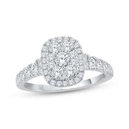 Adore Multi-Diamond Elongated Cushion Halo Engagement Ring 1 ct tw 14K White Gold