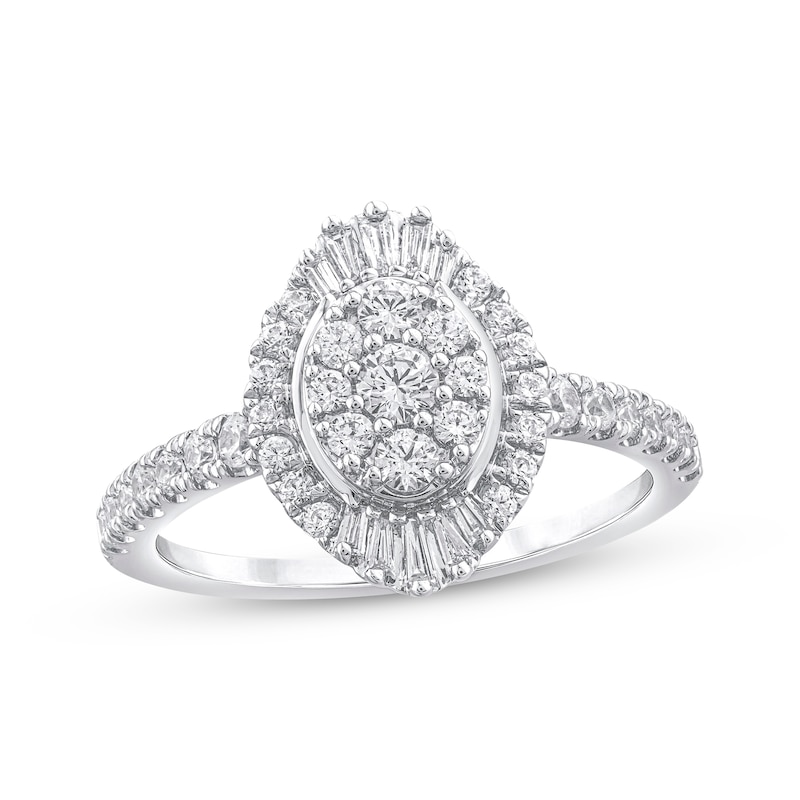 Main Image 1 of Adore Muti-Diamond Oval Starburst Halo Engagement Ring 5/8 ct tw 14K White Gold