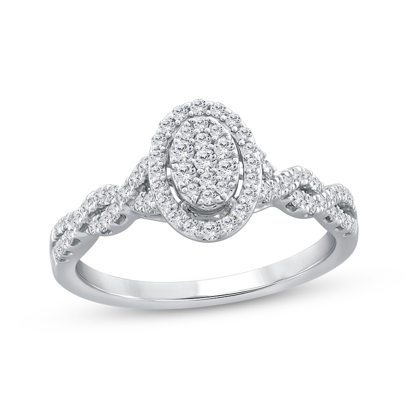 Main Image 1 of Adore Multi-Diamond Oval Halo Engagement Ring 3/8 ct tw 14K White Gold