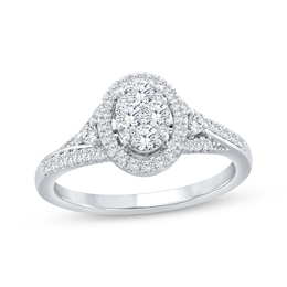 Adore Multi-Diamond Oval Halo Engagement Ring 1/2 ct tw 14K White Gold
