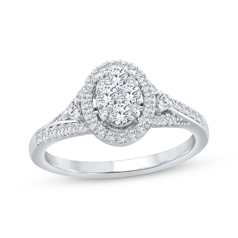 Main Image 1 of Adore Multi-Diamond Oval Halo Engagement Ring 1/2 ct tw 14K White Gold