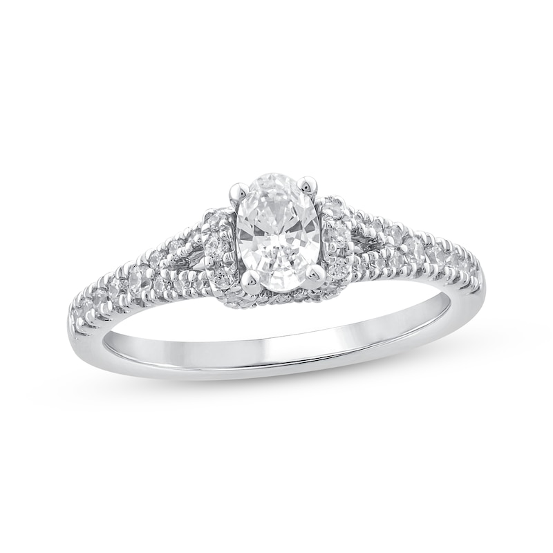 Main Image 1 of Adore Oval-Cut Diamond Draped Halo Engagement Ring 3/4 ct tw 14K White Gold