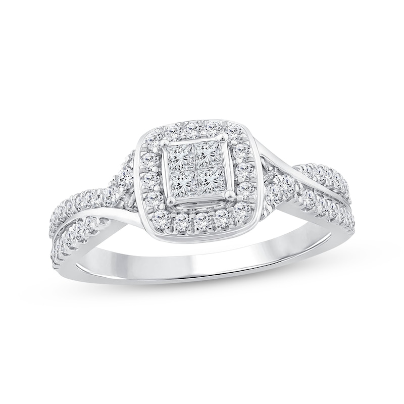 Main Image 1 of Adore Princess-Cut Quad Diamond Engagement Ring 1/2 ct tw 14K White Gold