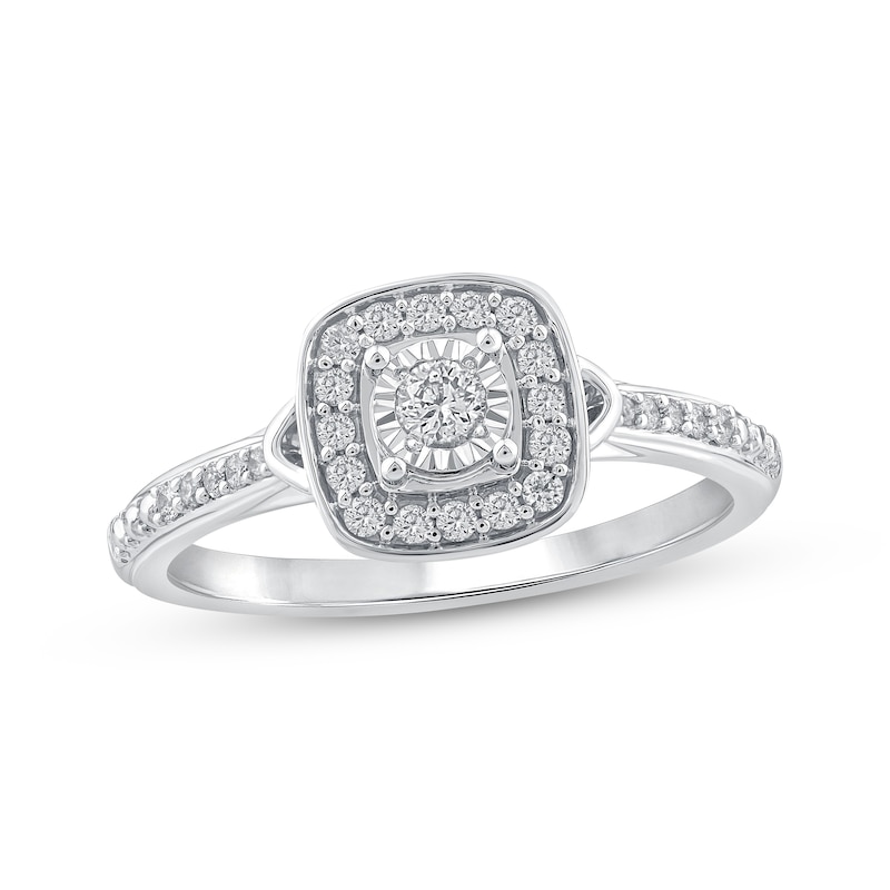 Main Image 1 of Adore Round-Cut Diamond Cushion Halo Engagement Ring 1/4 ct tw 14K White Gold