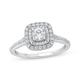 Adore Cushion-Cut Diamond Double Halo Engagement Ring 5/8 ct tw 14K White Gold
